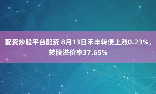 配资炒股平台配资 8月13日禾丰转债上涨0.23%，转股溢价率37.65%